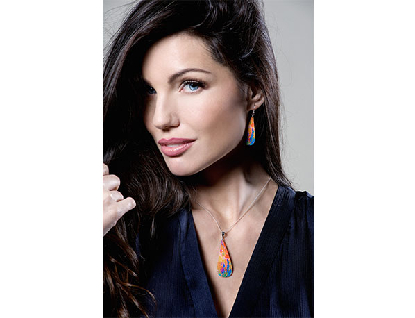 Water-Lily-Orange Pixalum Water Lily orange pendant on model